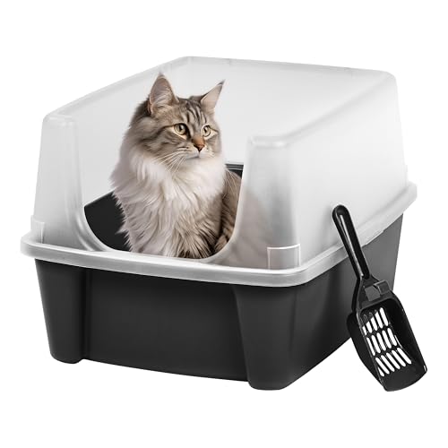 IRIS USA Large High-Sided Cat Litter Box, Black