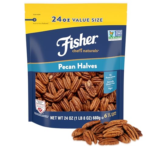Fisher Unsalted Raw Pecan Halves, 24 oz Resealable Bag