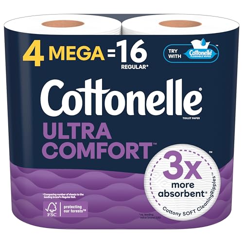 Cottonelle Ultra Comfort Toilet Paper, 4 Mega Rolls, 244 Sheets