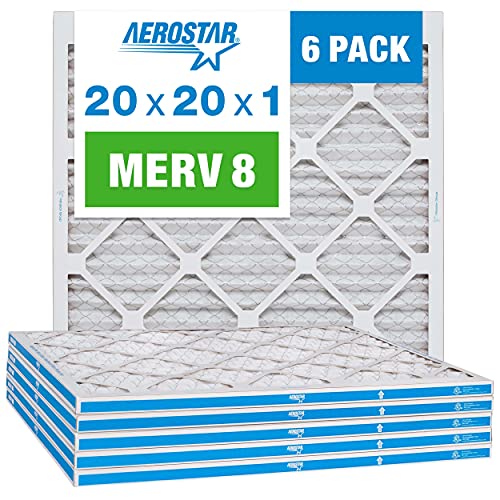 Aerostar 20x20x1 MERV 8 Air Filter, Pack of 6