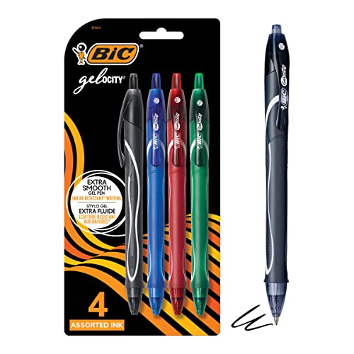 BIC Gelocity Quick Dry Gel Pens, 4-Pack, Assorted Colors