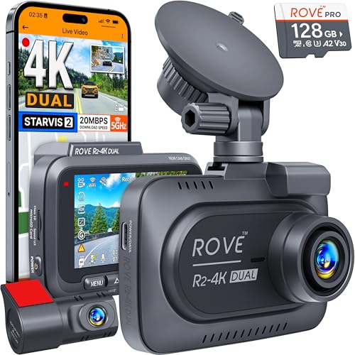 ROVE R2-4K Dual Dash Cam, 4K, Free 128GB Card, WiFi