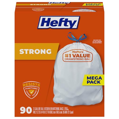 Hefty 13 Gallon Tall Kitchen Trash Bags, 90 Pack, Unscented