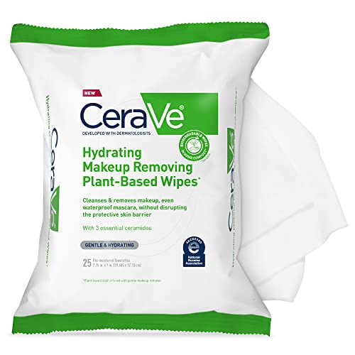 CeraVe Hydrating Makeup Remover Wipes, Biodegradable, Sensitive Skin, 25 Ct