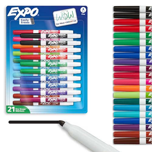 EXPO Low Odor Fine Tip Dry Erase Markers, 21 Colors