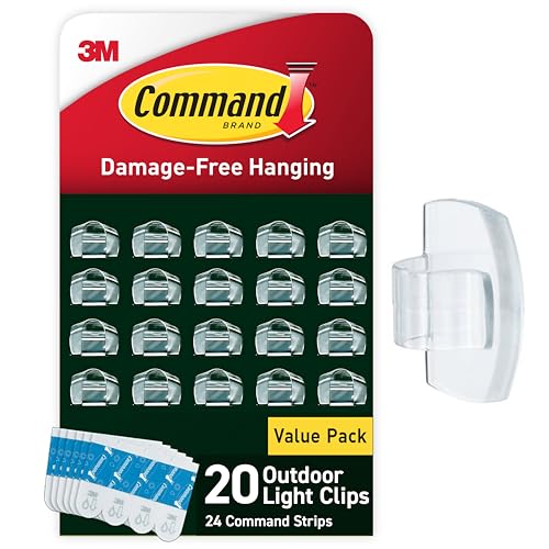 Command Outdoor Light Clips, 20 Clear Clips & 24 Weather-Resistant Strips