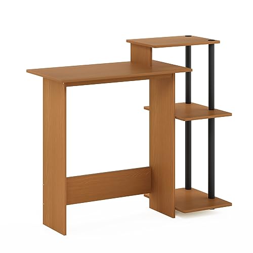 Furinno Home Desk with Shelves, Light Cherry/Black