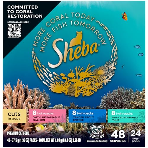 Sheba Wet Cat Food Variety Pack, Salmon, Trout & Tuna, 48 Servings