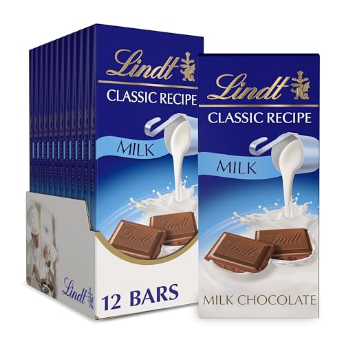 Lindt Milk Chocolate Bar, 4.4 oz, 12 Pack