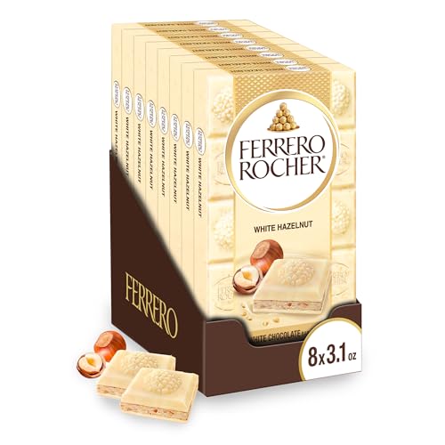 FERRERO ROCHER White Chocolate Hazelnut Tablet, 3.1oz, Pack of 8