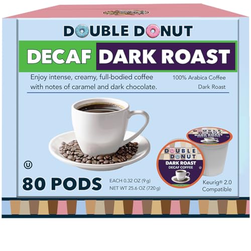 Double Donut Decaf Dark Roast Coffee Pods, Keurig Compatible, 80 Count