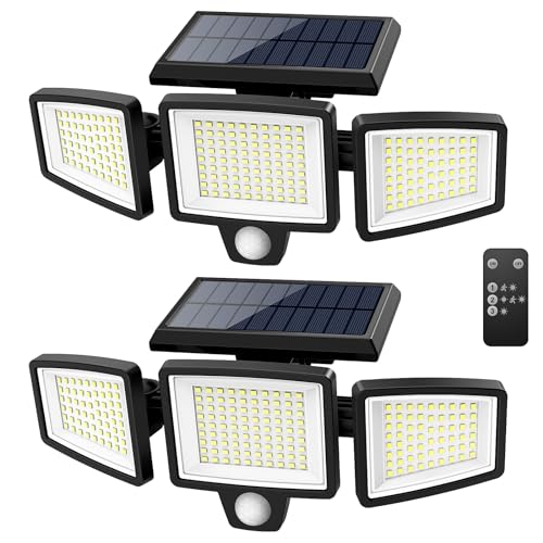 Tuffenough Solar Security Lights 2500LM, 3-Head Motion Sensor, 2-Pack