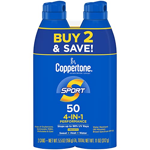 Coppertone Sport SPF 50 Sunscreen Spray, 5.5 Oz, 2-Pack