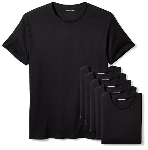 Amazon Essentials Men’s Crew Neck T-Shirts, 6-Pack, Medium, Black