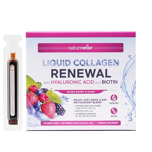 NatureWise Liquid Collagen 4000mg with Biotin & Vitamins, 30 Tubes