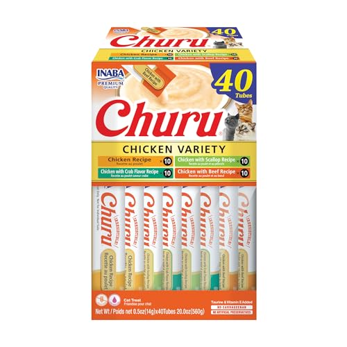 INABA Churu Grain-Free Cat Treats, Chicken Variety, 40-Pack