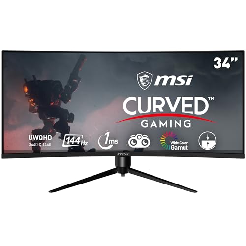 MSI Optix 34″ Curved Gaming Monitor, UWQHD, 144Hz, Freesync