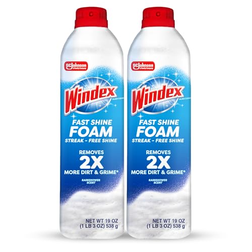 Windex Foam Glass Cleaner, No-Drip Spray, 19 oz, Pack of 2