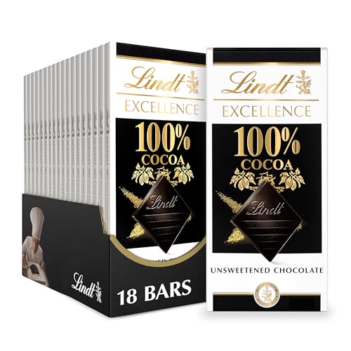 Lindt 100% Cocoa Dark Chocolate Bar, 1.7 oz (18 Pack)