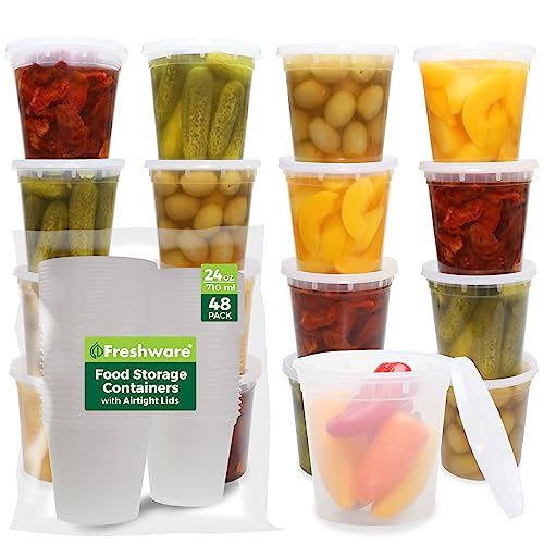 Freshware 24oz BPA-Free Deli Containers with Lids, 48-Pack
