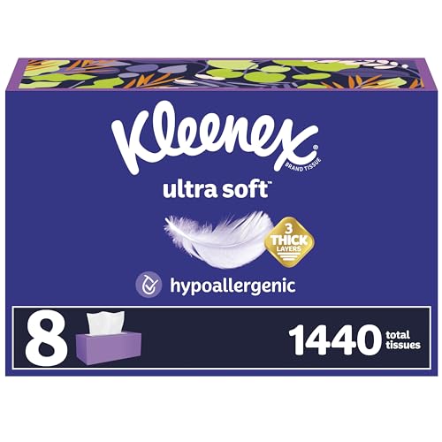Kleenex Ultra Soft Tissues, 8 Boxes, 3-Ply, 180 Count