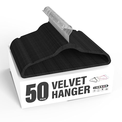 Simple Deluxe 50 Pack Velvet Non-Slip Hangers, Black