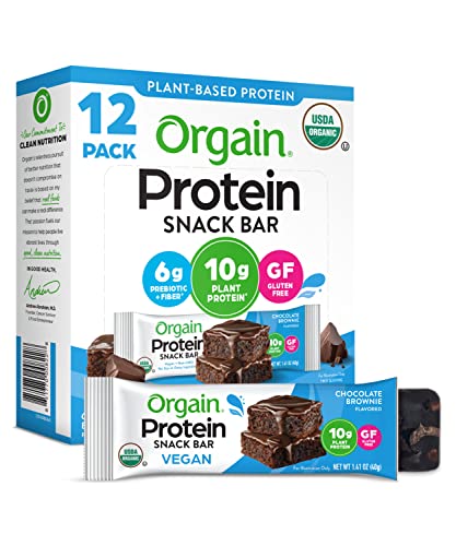 Orgain Vegan Chocolate Brownie Protein Bars, Gluten-Free, 12-Pack
