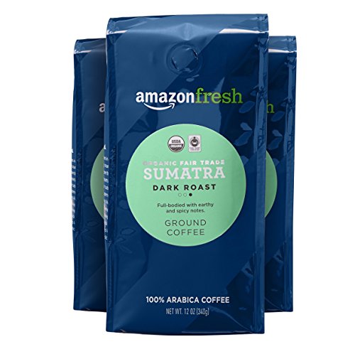 Amazon Fresh Organic Sumatra Dark Roast Coffee, 12oz (3-Pack)
