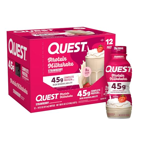 Quest Strawberry Protein Shake, 45g Protein, 2g Sugar, 12 Pack
