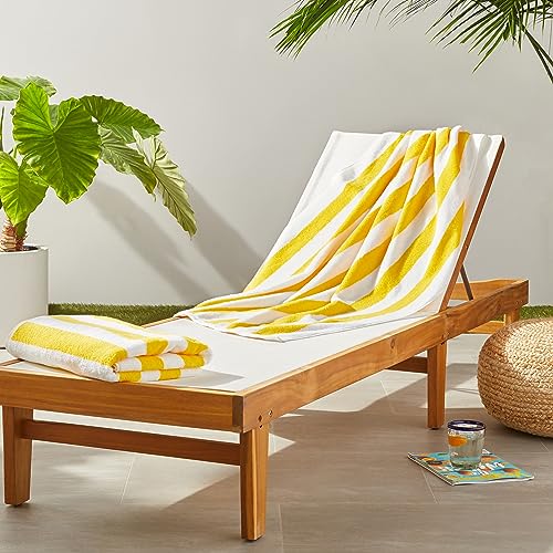 Amazon Basics Cabana Stripe Beach Towels, 2-Pack, Yellow, 30″x60″