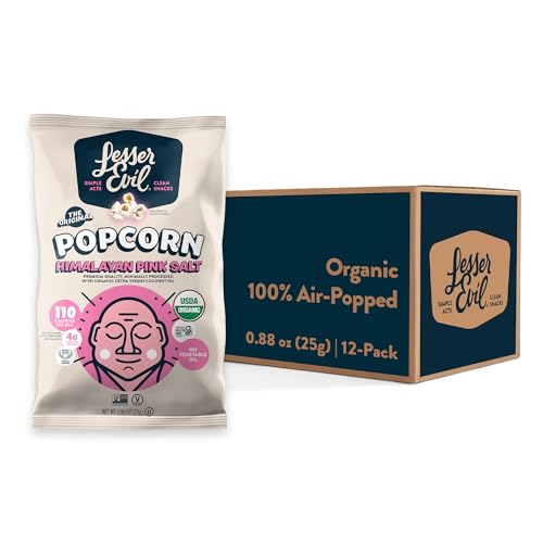 LesserEvil Himalayan Pink Salt Popcorn, Organic, 0.46 Oz, 24 Pack
