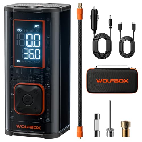 WOLFBOX Heavy Duty Tire Inflator, 12000mAh, 150PSI, Portable Air Compressor