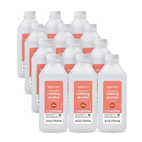 Amazon Basics 70% Ethyl Rubbing Alcohol, 16 Fl Oz, 12-Pack