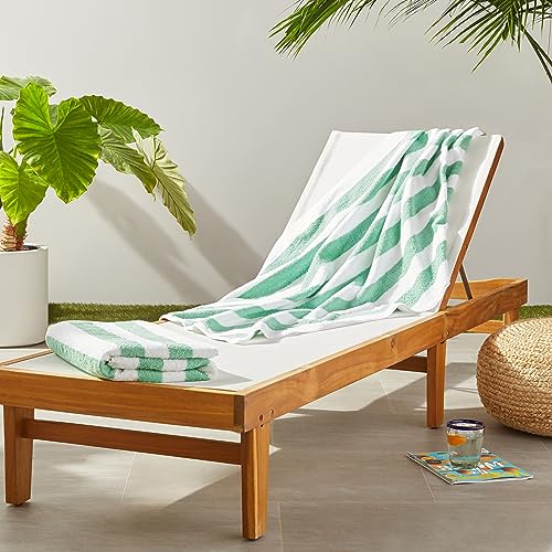 Amazon Basics Cotton Cabana Stripe Towels, 2-Pack, Green, Large
