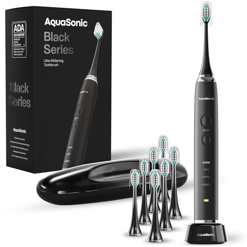 AquaSonic Black Ultra Whitening Toothbrush – 8 Heads, Travel Case