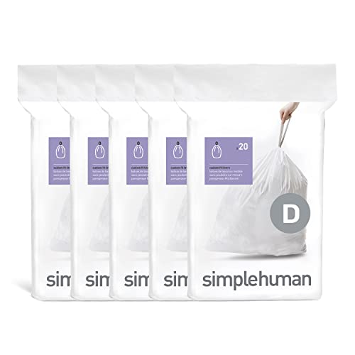 simplehuman Code D Trash Bags, 100 Count, 20L, White