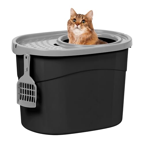 IRIS USA Large Top Entry Dog Proof Cat Litter Box, Black