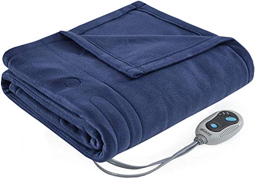 Beautyrest Navy Electric Heated Fleece Throw, 50×60, Auto Shutoff