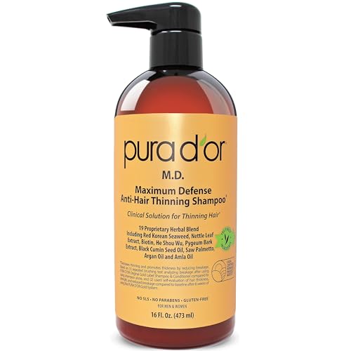 PURA D’OR Anti-Thinning Shampoo, Biotin & Herbal Blend, 16 Oz