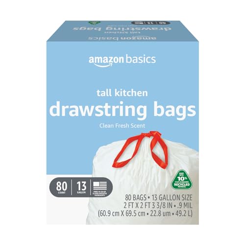 Amazon Basics 13 Gallon Kitchen Trash Bags, 80 Count