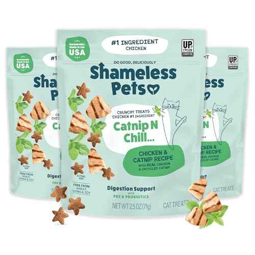 Shameless Pets Catnip & Chicken Treats, Digestive Support, 3-Pack