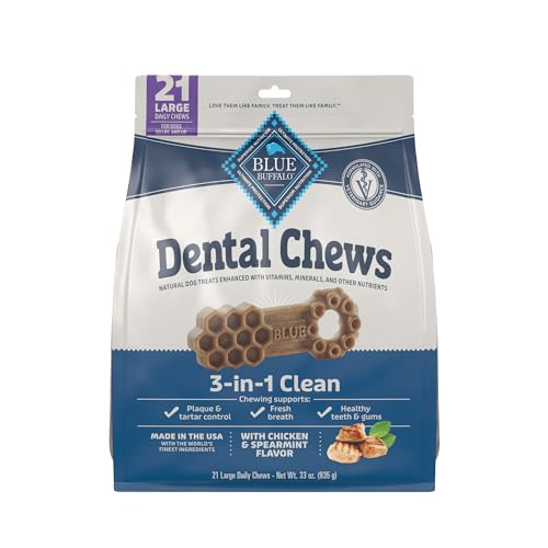 Blue Buffalo Large Dental Dog Treats, Chicken & Spearmint, 21 Pack