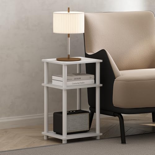Furinno 3-Tier White Nightstand with Open Storage