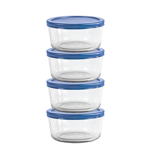 Anchor Hocking 2 Cup Glass Containers with Blueberry Lids, Set of 4