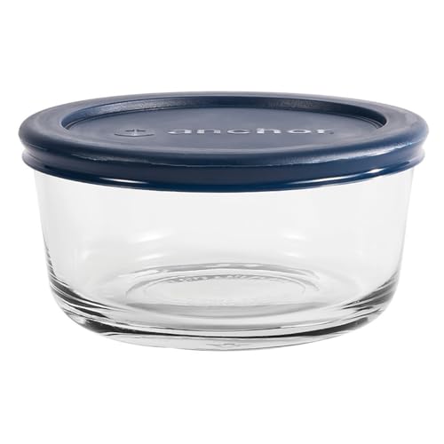 Anchor Hocking 2 Cup Glass Storage Containers, Set of 4 with Navy Lids