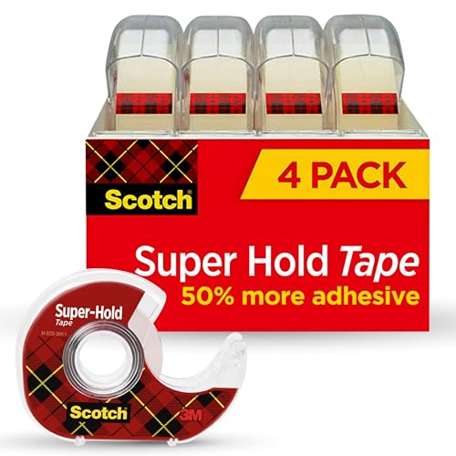 Scotch Super-Hold Tape, 4 Rolls, 50% More Adhesive