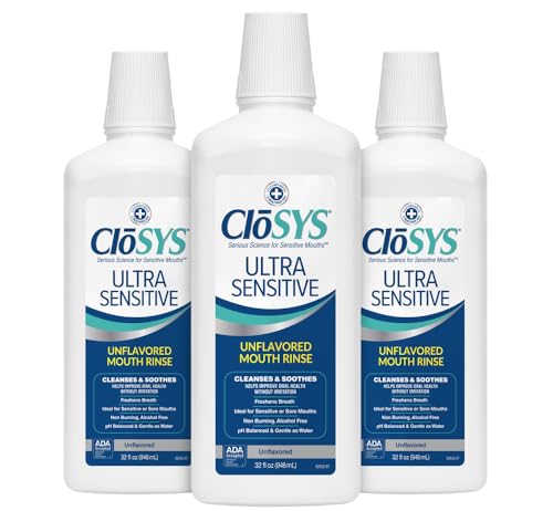 CloSYS Ultra Sensitive Unflavored Mouthwash, Alcohol-Free, 32 Oz (3 Pack)