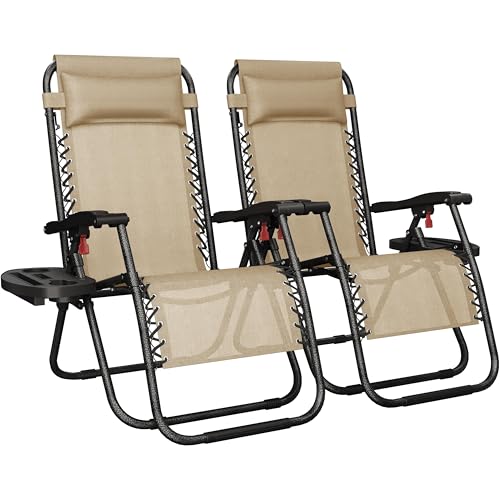 Yaheetech Zero Gravity Outdoor Recliners, Beige, Set of 2