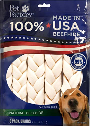 USA Made Beefhide Braided Dog Chews, Natural Flavor, 6 Pack