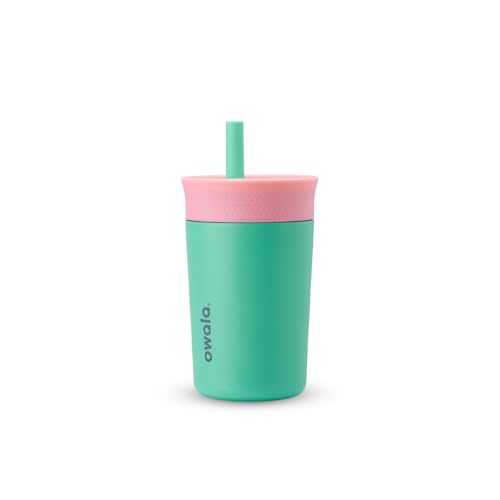Owala Kids Spill-Proof Stainless Steel Tumbler, 12 Oz, Pink/Teal